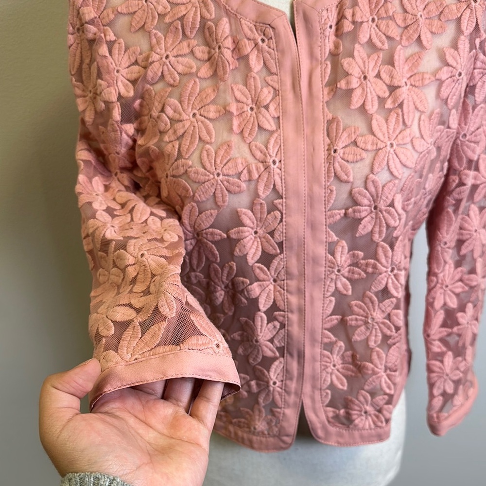 Anne Klein Pink Blazer with Lace Detail - Picture 2 of 5